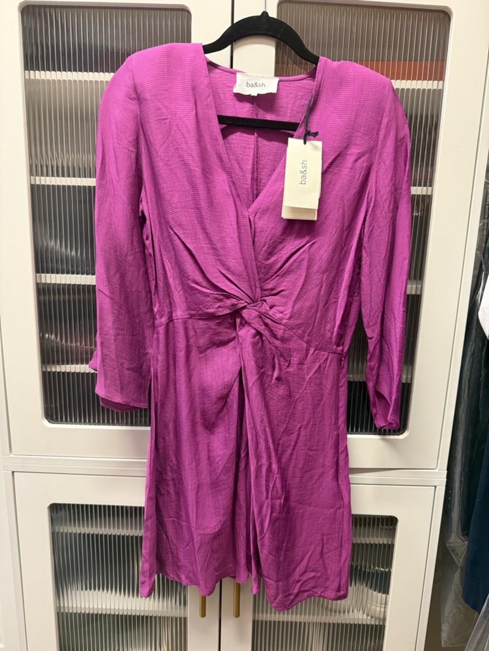 ba&sh Fuchsia Knot-Front Mini Dress
